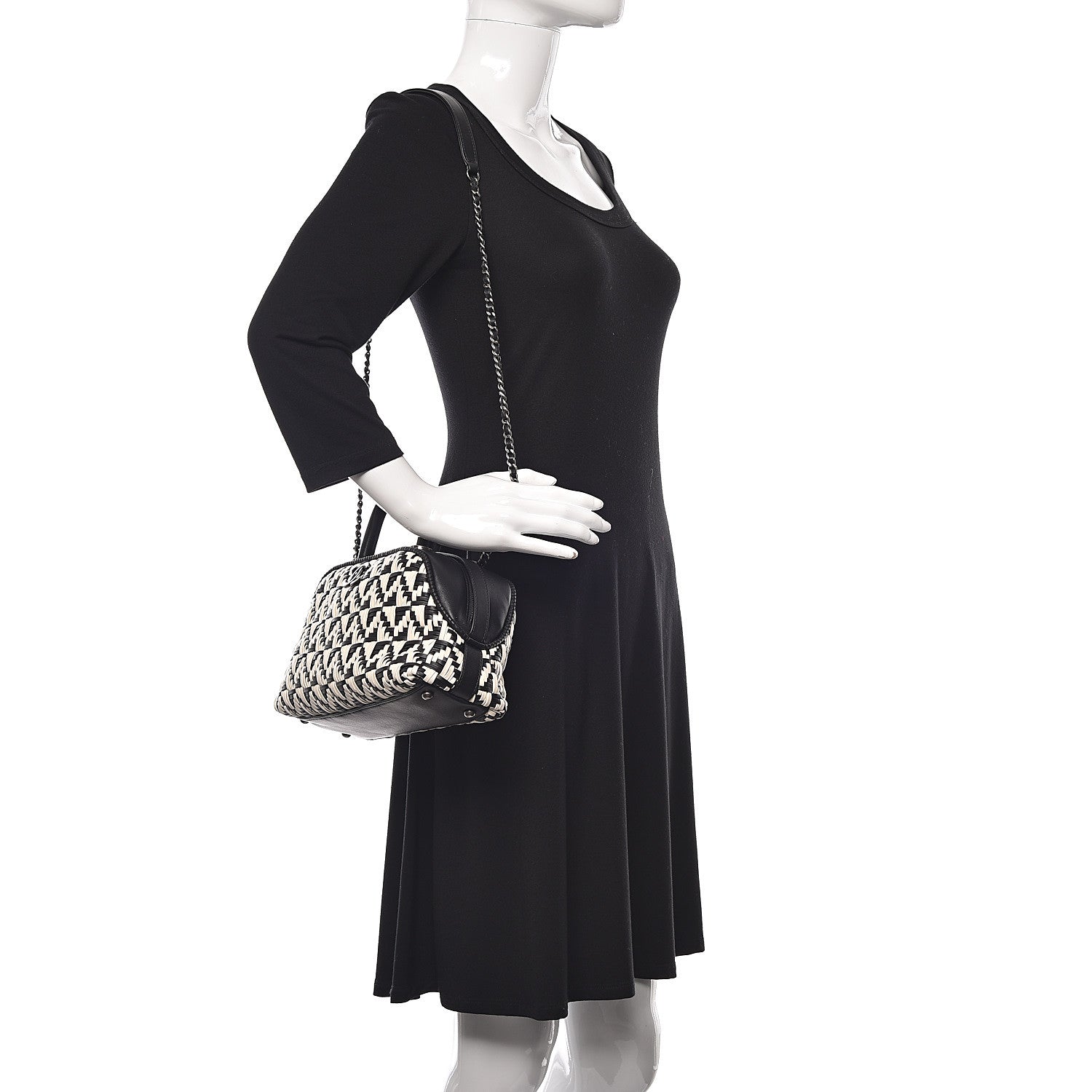 Chanel Calfskin Woven Bowling Bag Black White 2 of 10