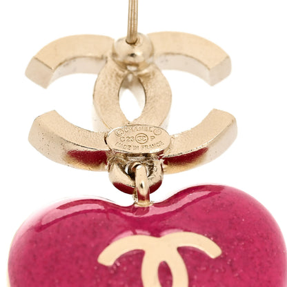Chanel Crystal CC Resin Heart Drop Earrings Pink Gold 4 of 6