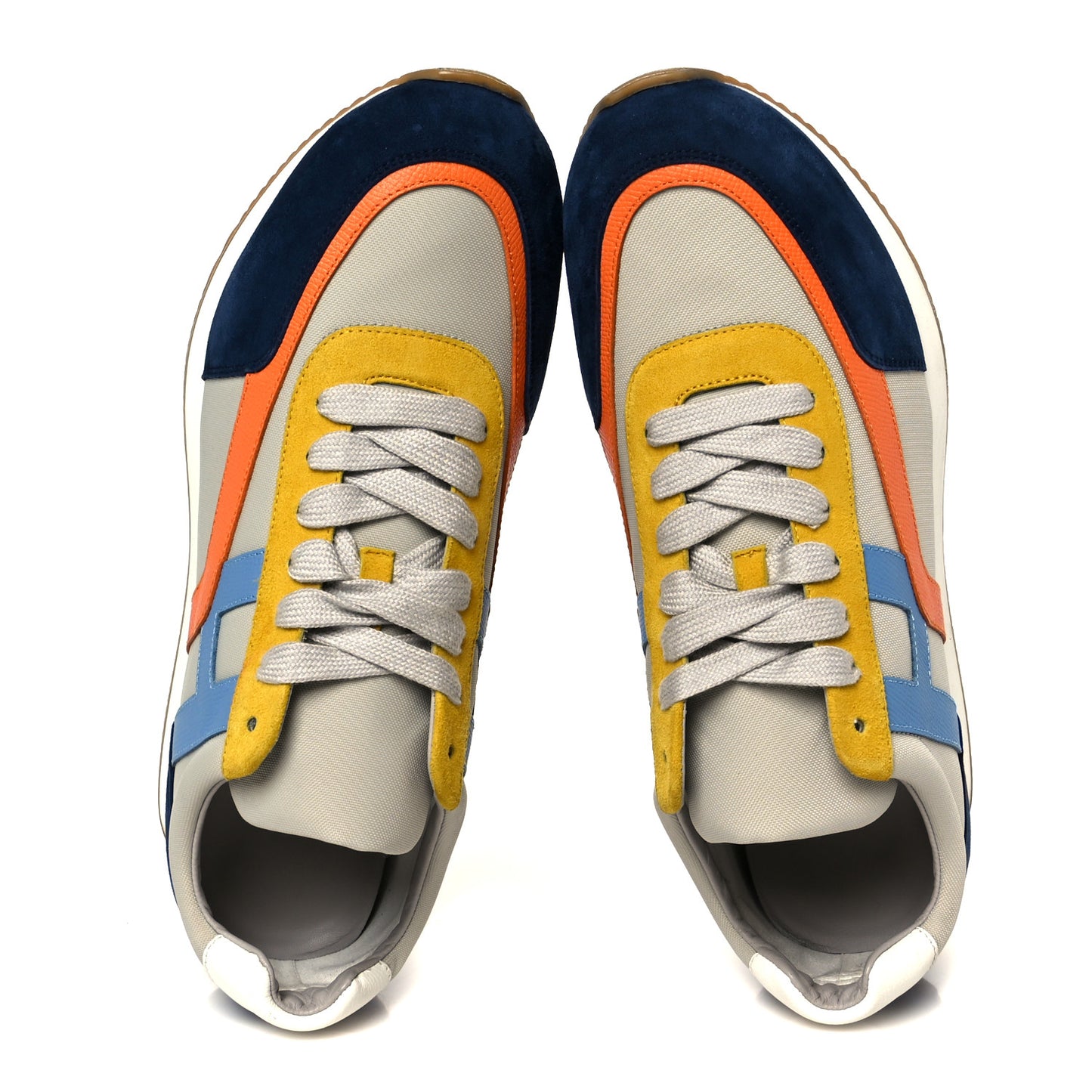 Suede Goatskin Technical Canvas Epsom Mens Chris Sneakers 44.5 Gris Multicolor
