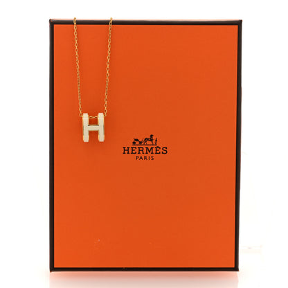 Hermes Lacquered Gold Pop H Pendant Necklace White 6 of 6