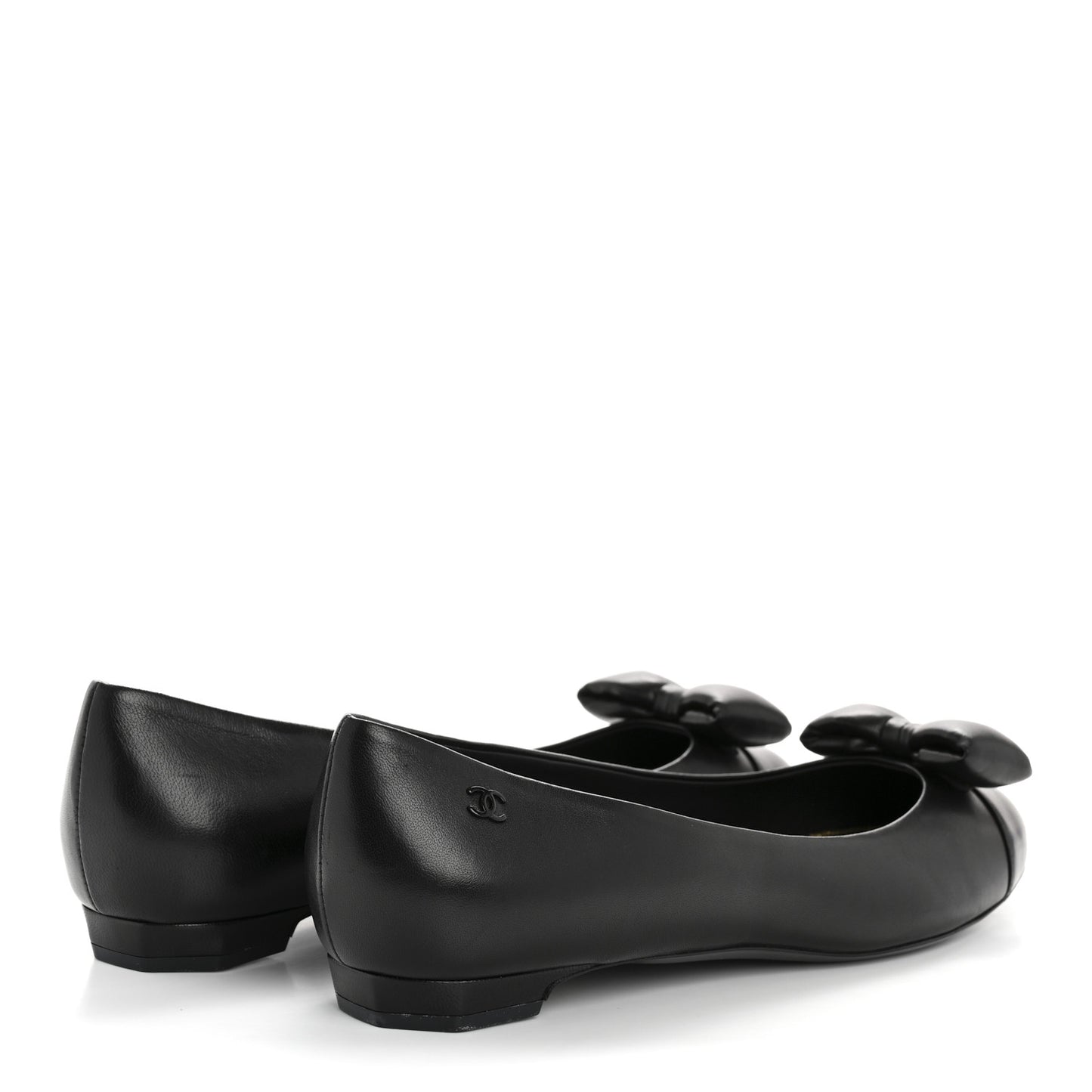 Lambskin CC Cap Toe Bow Ballerina Flats 39.5 Black