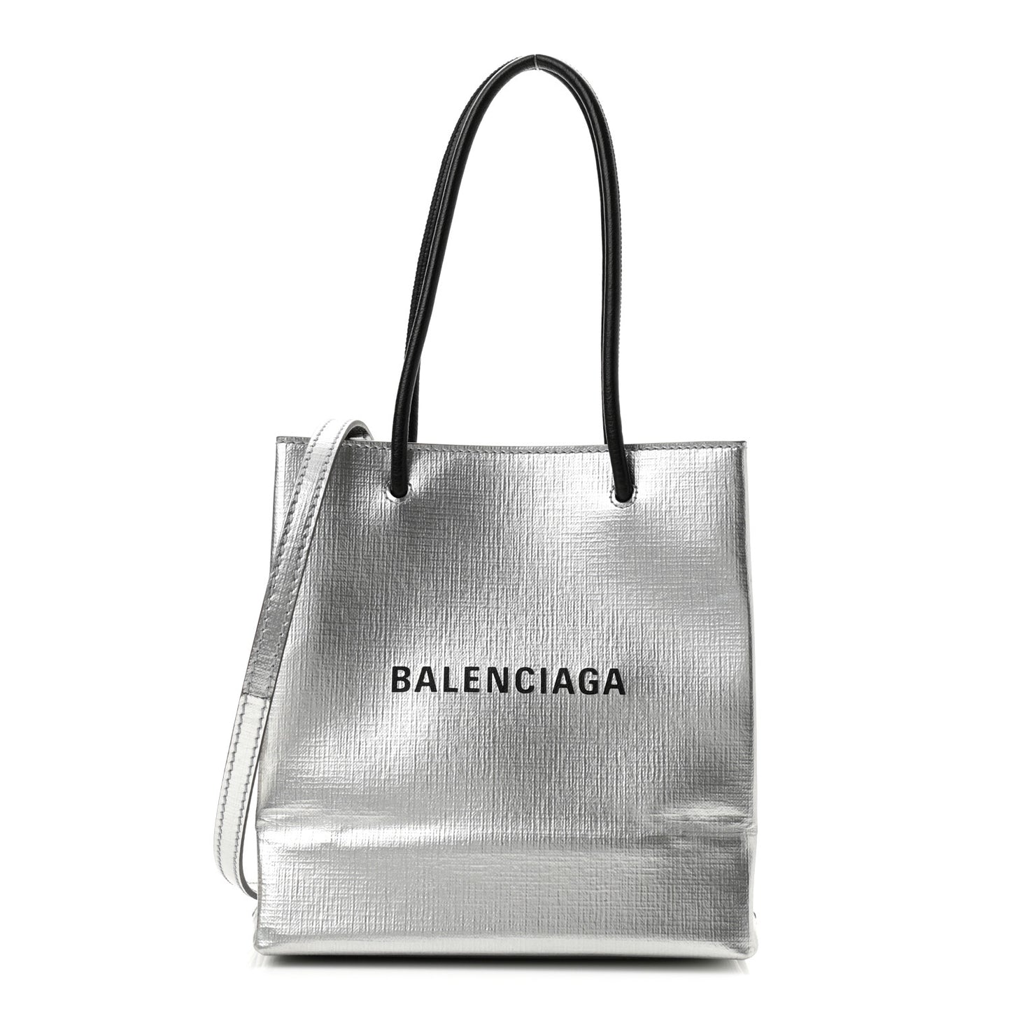 Metallic Squared Calfskin Logo North South Shopper Tote XXS Silver