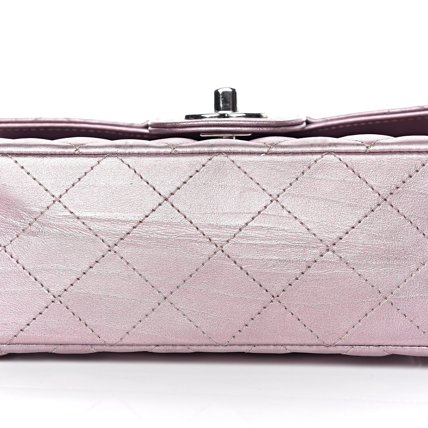 Metallic Calfskin Quilted Mini Rectangular Flap Pink
