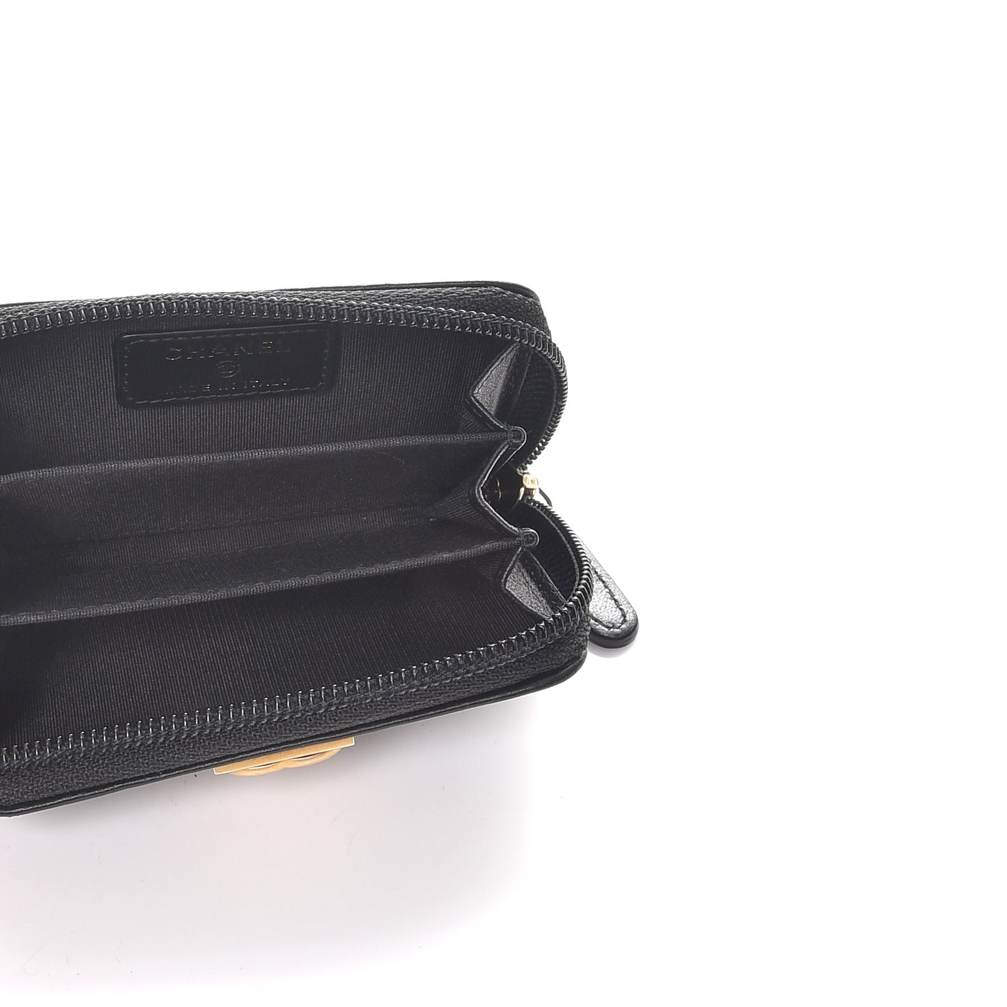 Lambskin Quilted Zip Around Boy Coin Purse Wallet Black