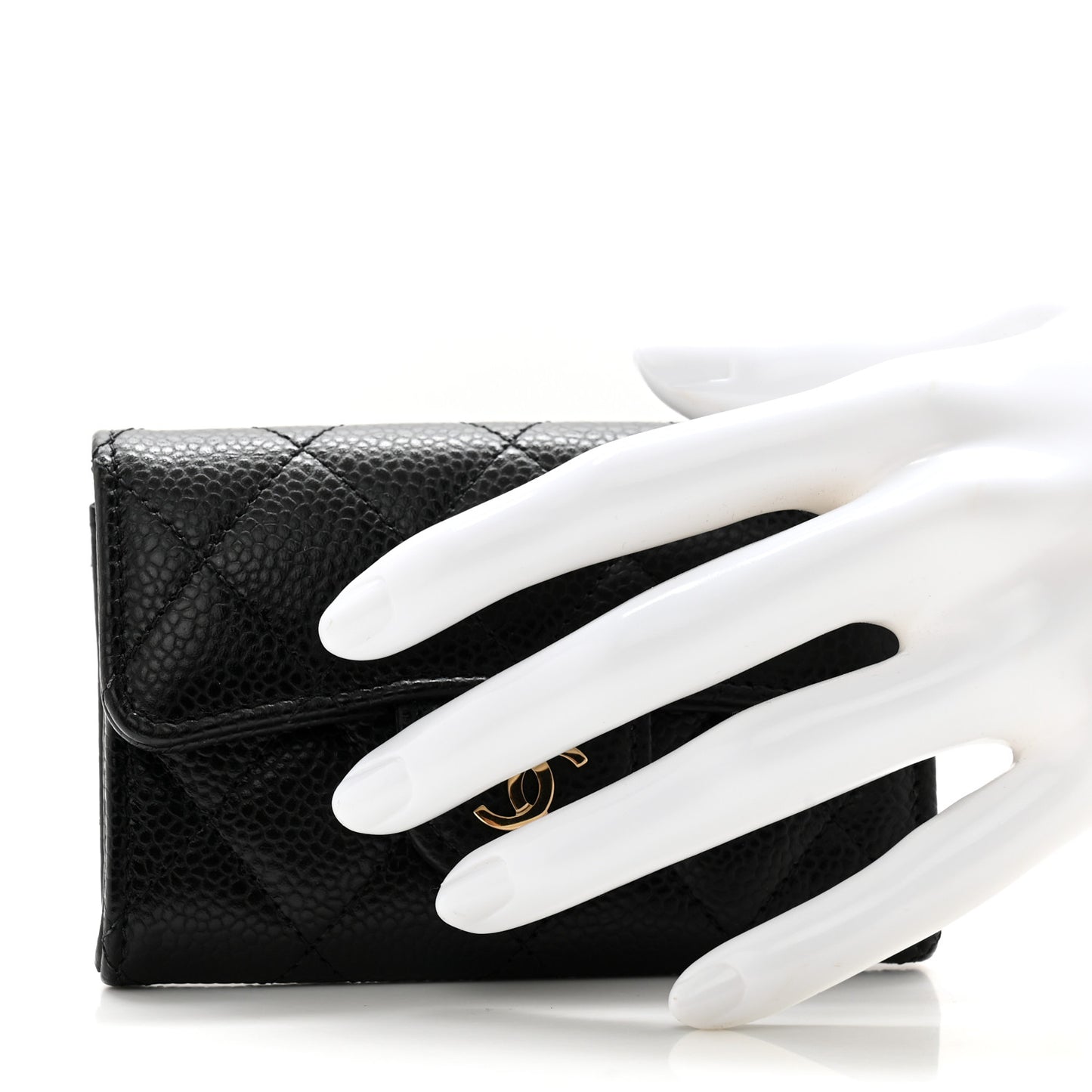 Caviar Quilted Flap Card Holder Wallet Black