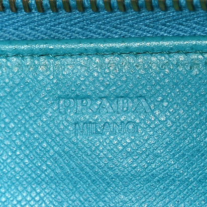Prada Saffiano Metal Zip Around Wallet Blue 6 of 8