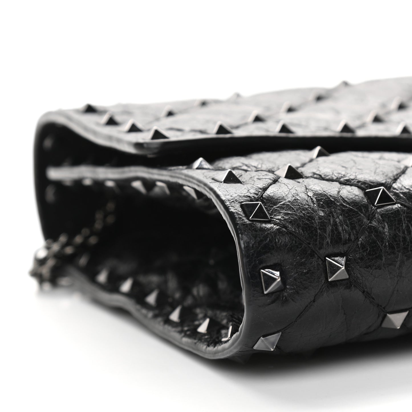 Craquele Nappa Rockstud Spike Wallet on Chain Black