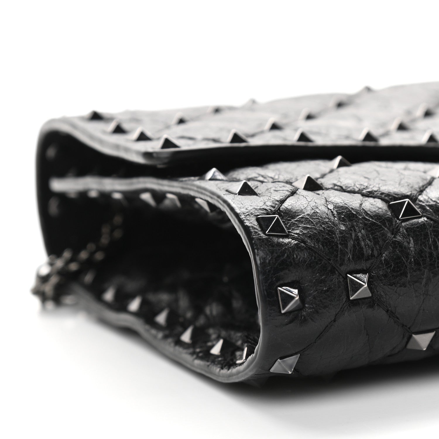 Valentino Garavani Craquele Nappa Rockstud Spike Wallet on Chain Black 7 of 8