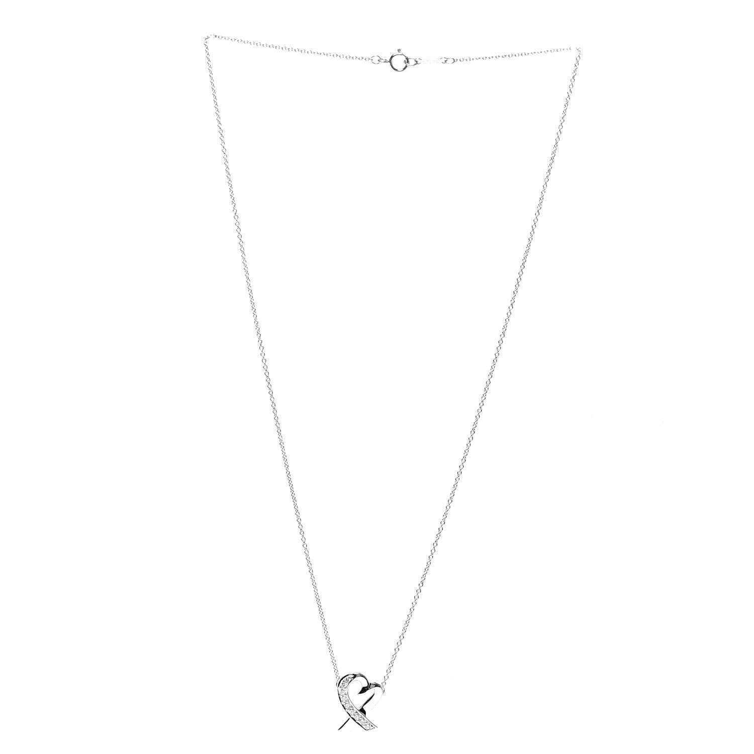 Tiffany 18K White Gold Diamond Small Paloma Picasso Loving Heart Necklace 3 of 7