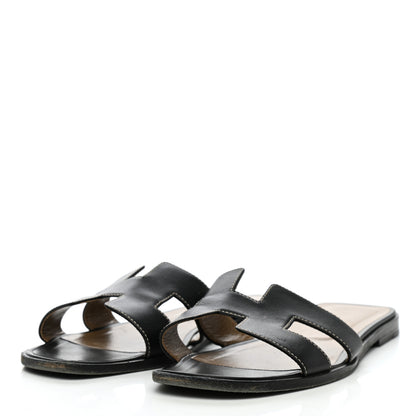 Hermes Box Calfskin Oran Sandals 38.5 Black 3 of 10