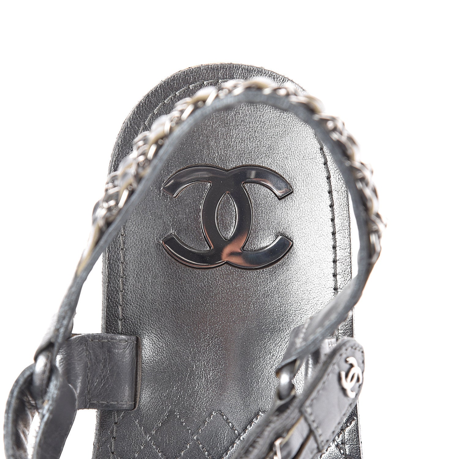 Chanel Metallic Lambskin Chain Sandals 40 Silver 5 of 7