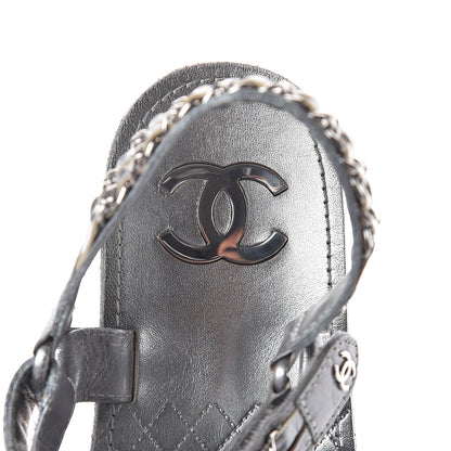 Chanel Metallic Lambskin Chain Sandals 40 Silver 5 of 7