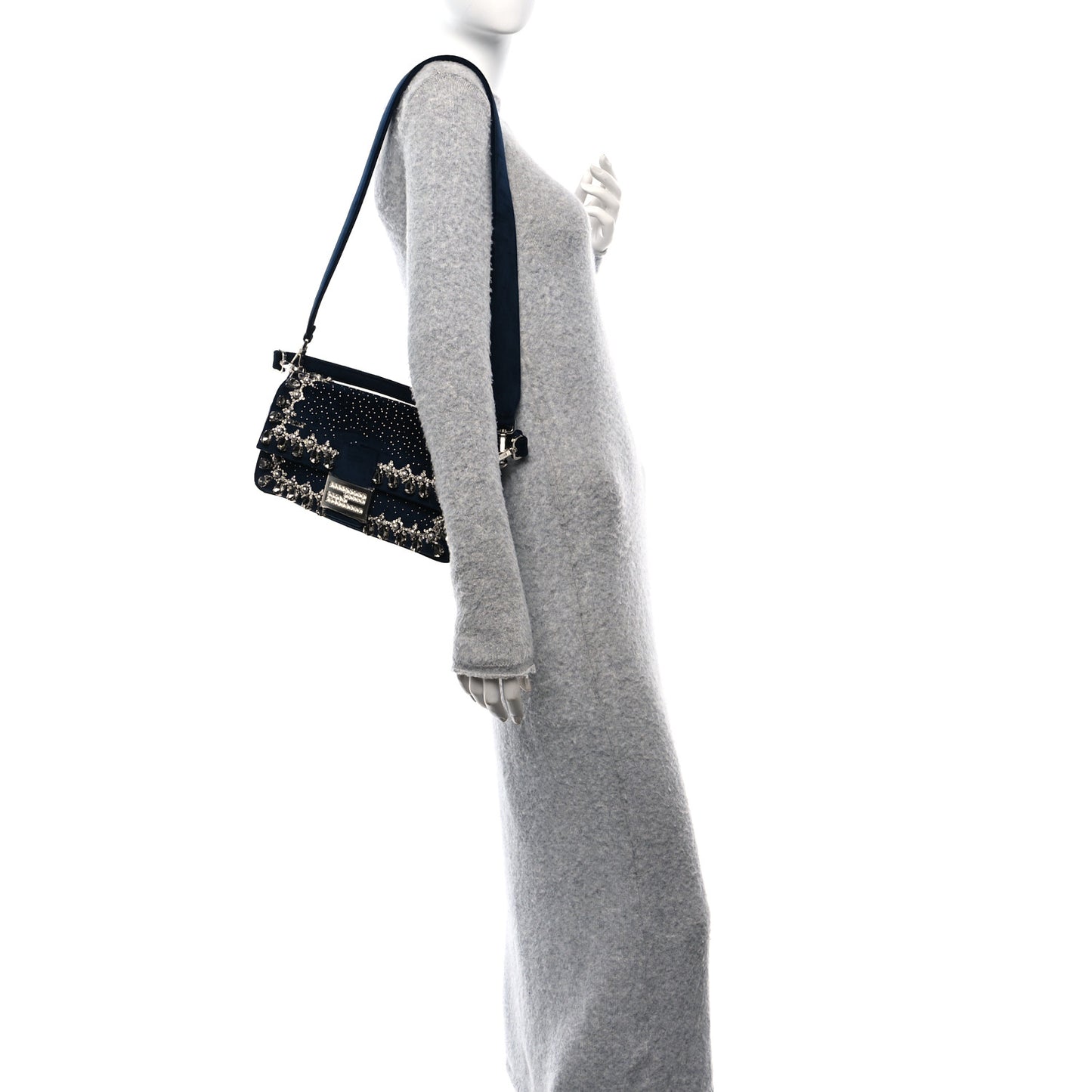 Velvet Crystal Embellished Baguette Midnight