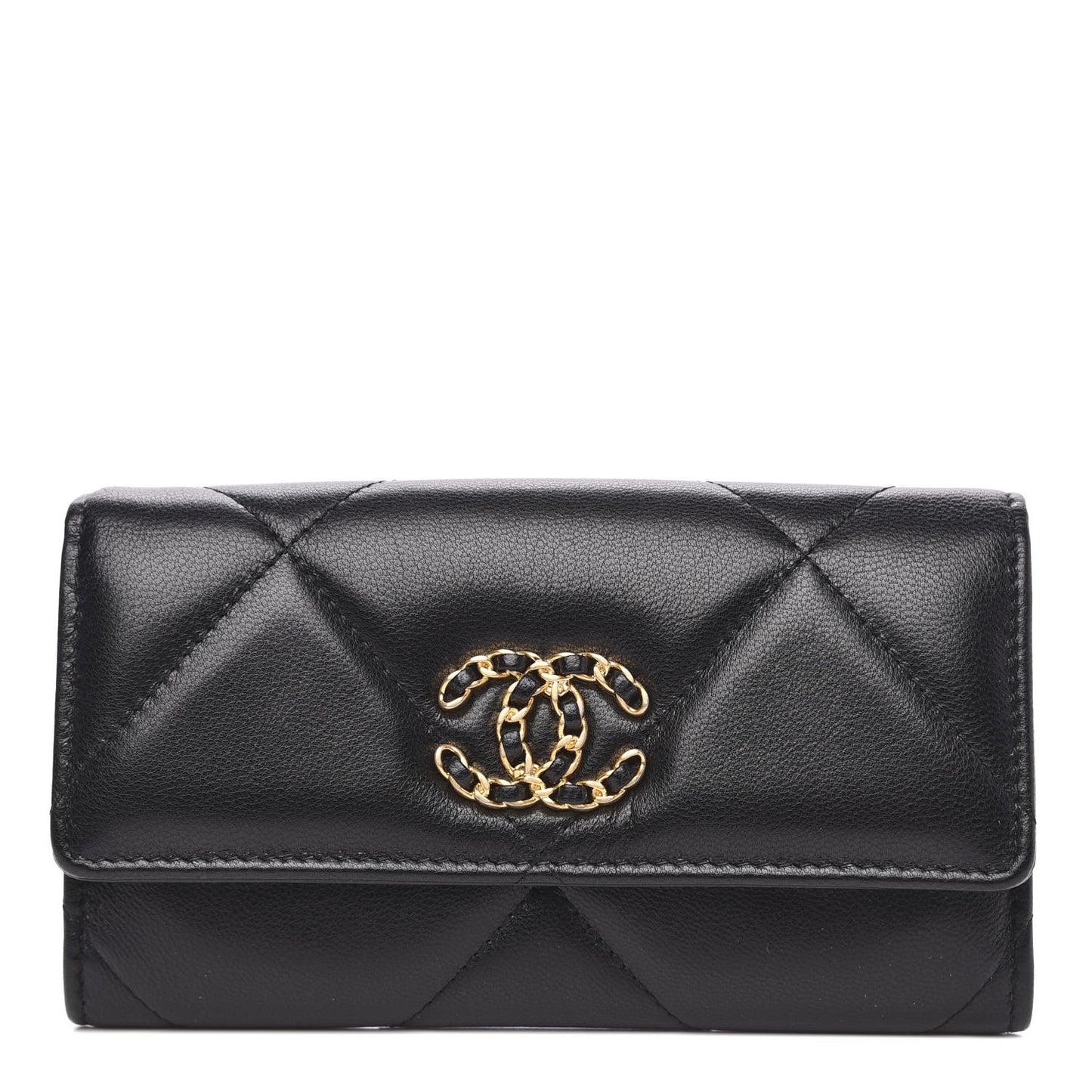 Goatskin Quilted 19 Flap Wallet Black