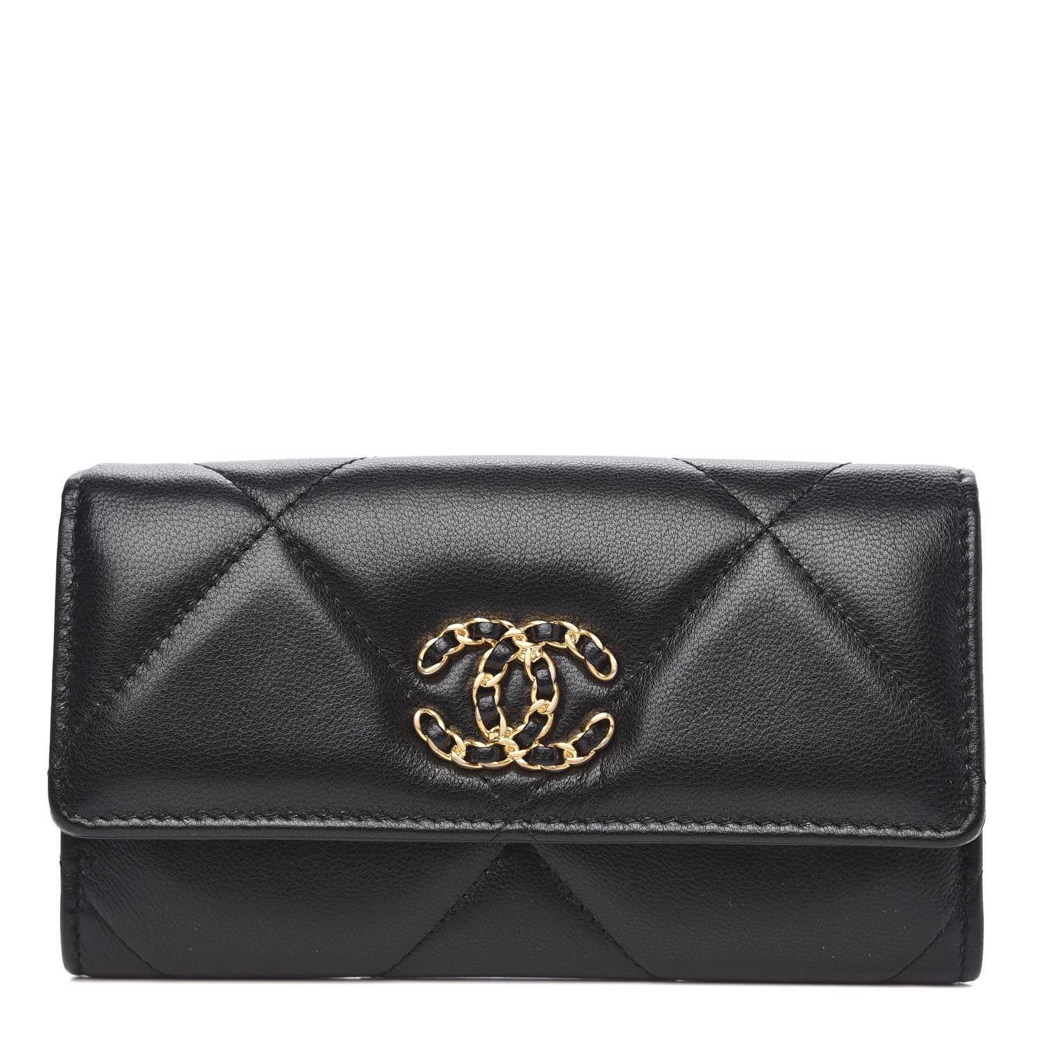 Chanel Goatskin Quilted 19 Flap Wallet Black 1 of 9