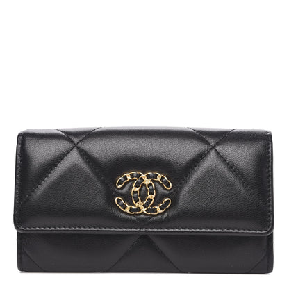 Chanel Goatskin Quilted 19 Flap Wallet Black 1 of 9