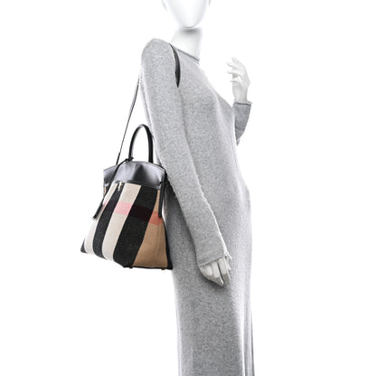 Burberry Calfskin Wool Cashmere Vintage Check Medium Society Tote Archive Beige 2 of 11