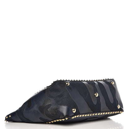 Valentino Garavani Nappa Canvas Camouflage Medium Rockstud Tote Marine 4 of 13