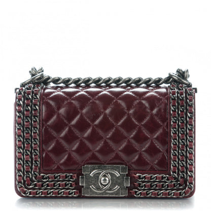Chanel Glazed Calfskin Quilted Small Boy Chained Flap Burgundy 1 of 7
