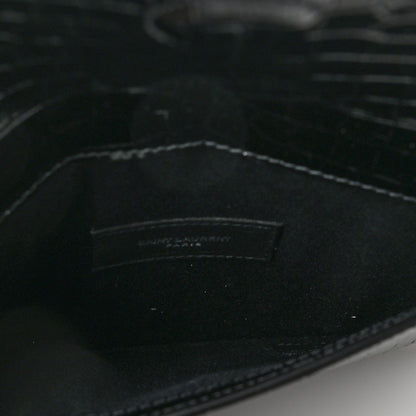 Saint Laurent Calfskin Crocodile Embossed Monogram Uptown Baby Pouch Black 6 of 6