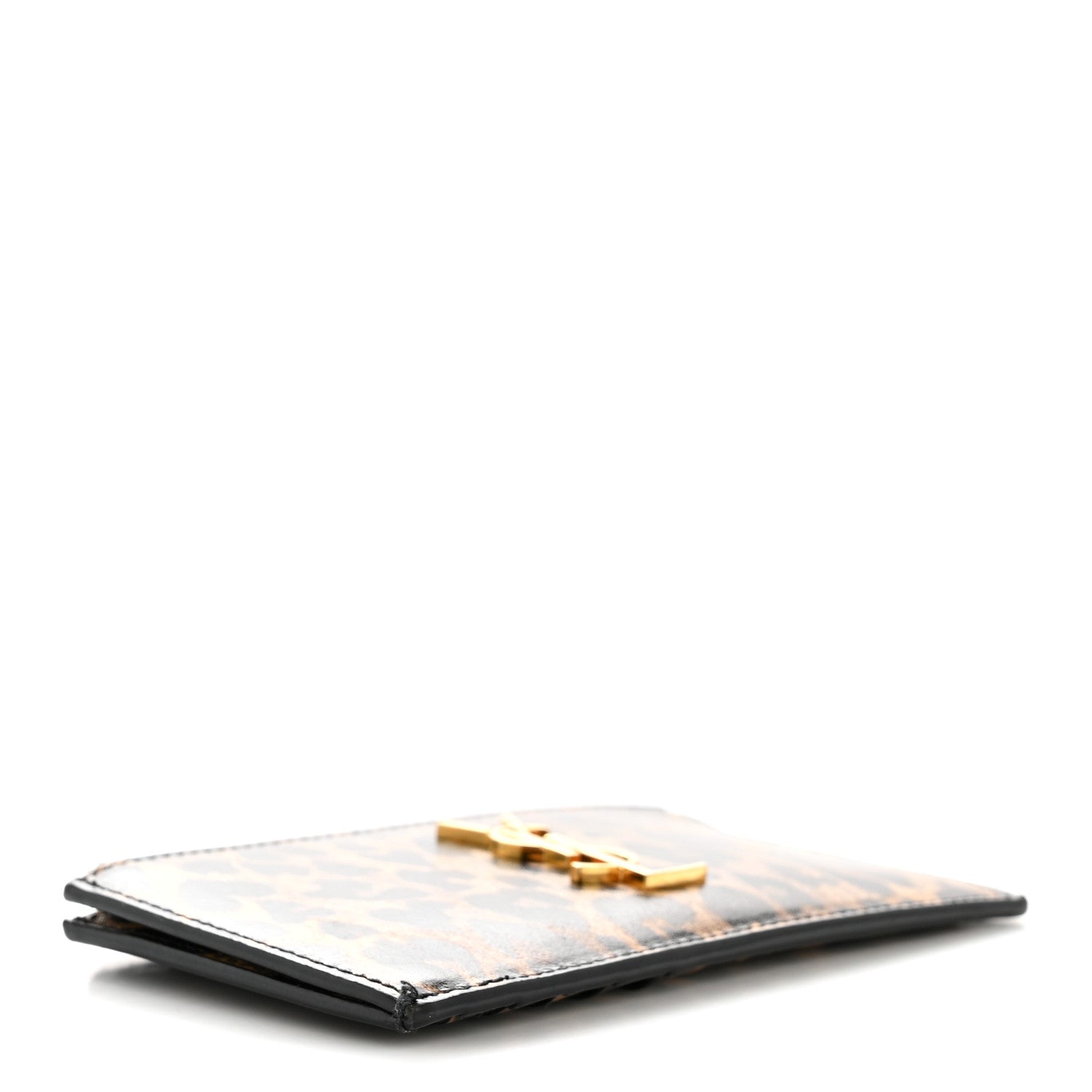 Saint Laurent Calfskin Leopard Print Monogram 5 Fragments Zip Pouch Card Holder Toffee Manto Naturale 4 of 10