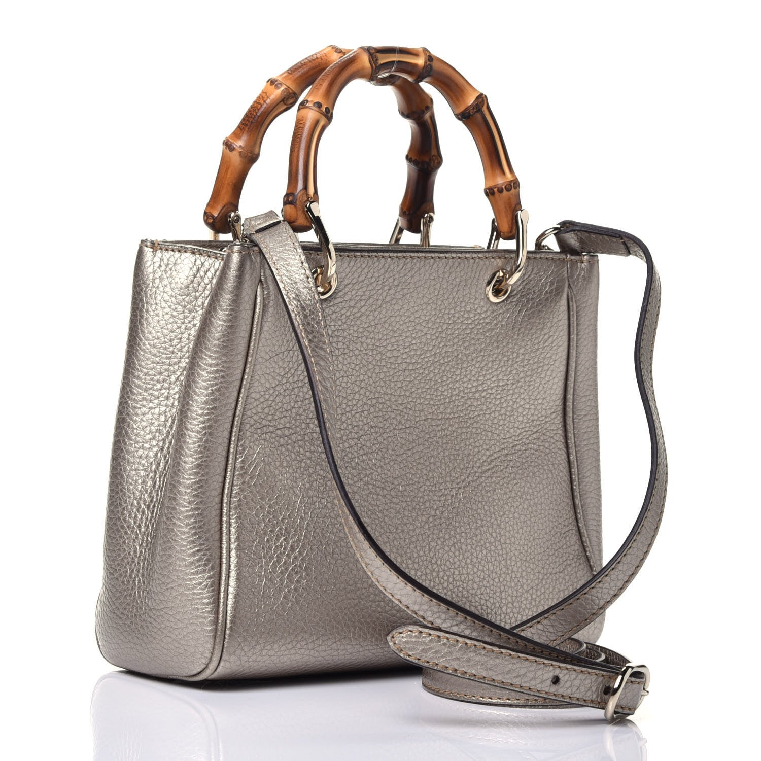 Gucci Metallic Calfskin Mini Bamboo Shopper Tote Golden Beige 4 of 10