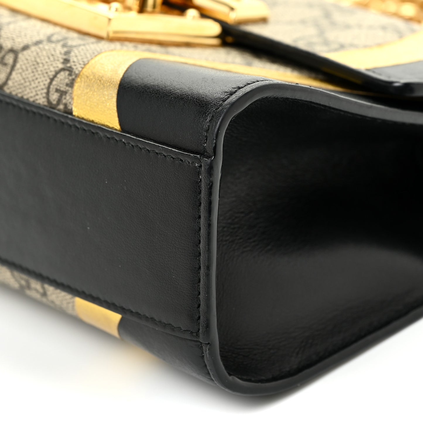 Calfskin GG Supreme Monogram Small Padlock Shoulder Bag Black Gold