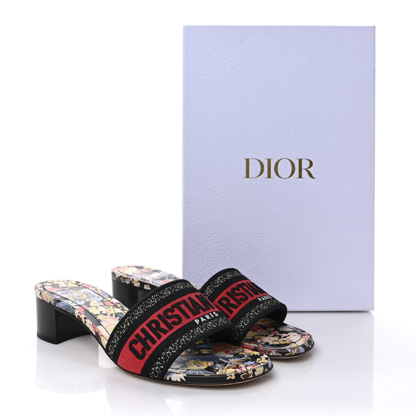 Canvas Toile de Jouy Pop Embroidered Dway 40mm Slide Sandals 37.5 Black Multicolor