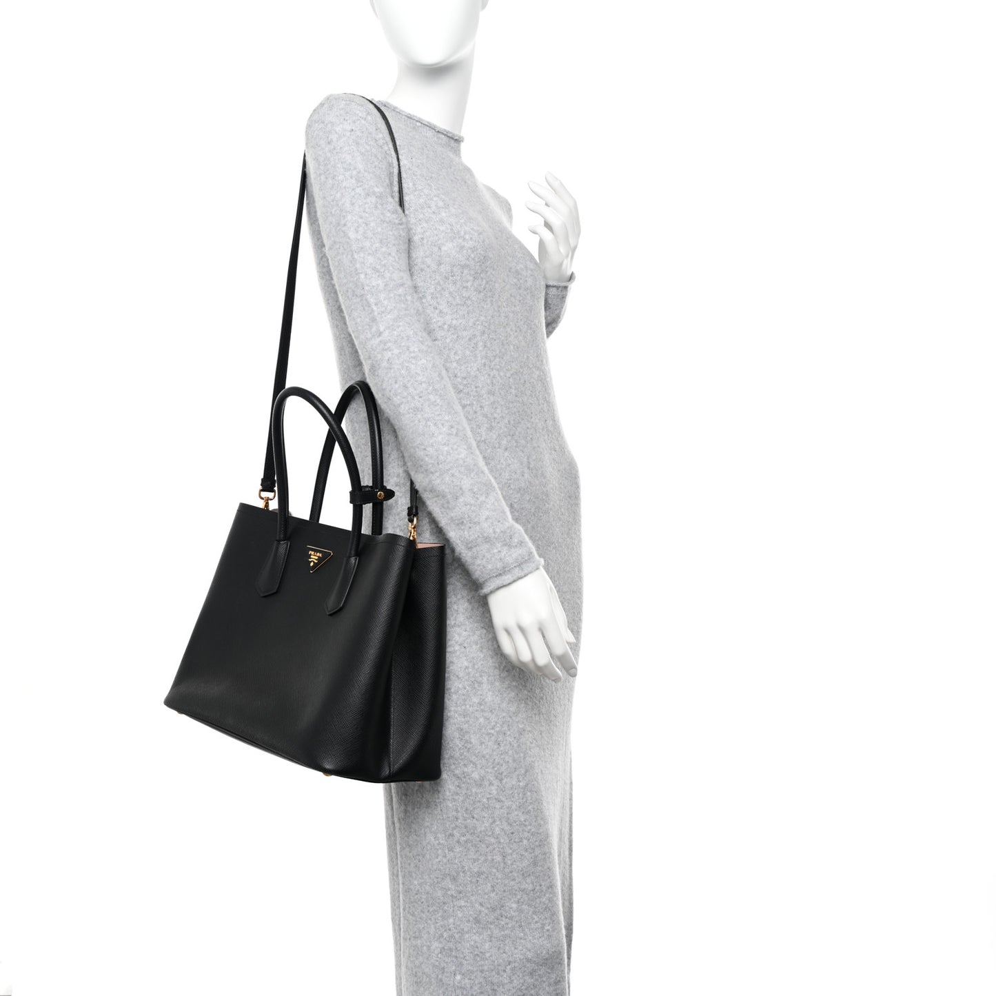 Saffiano Cuir Large Double Bag Black Mughetto