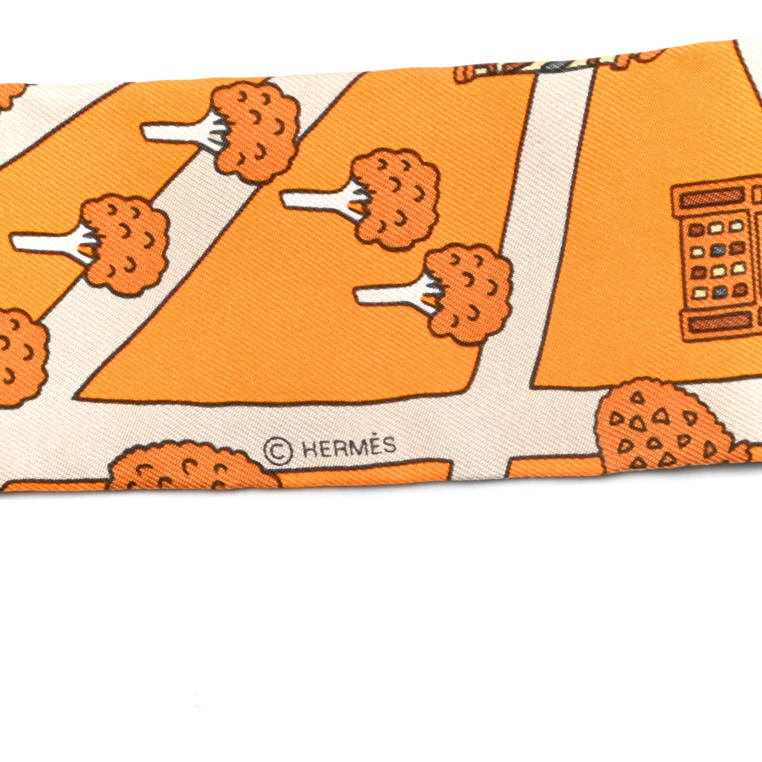 Hermes Silk Les Nouveaux Amoureux de Paris Twilly Orange Ciel Beige 3 of 4