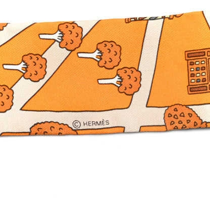 Hermes Silk Les Nouveaux Amoureux de Paris Twilly Orange Ciel Beige 3 of 4
