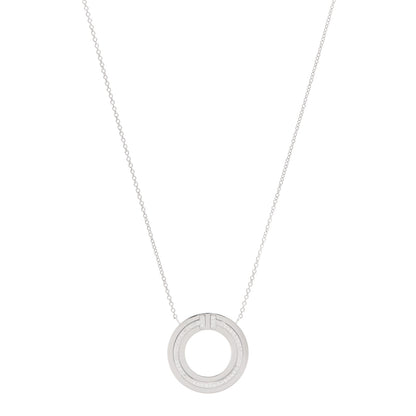 Tiffany 18K White Gold Diamond T Circle Pendant Necklace 1 of 5