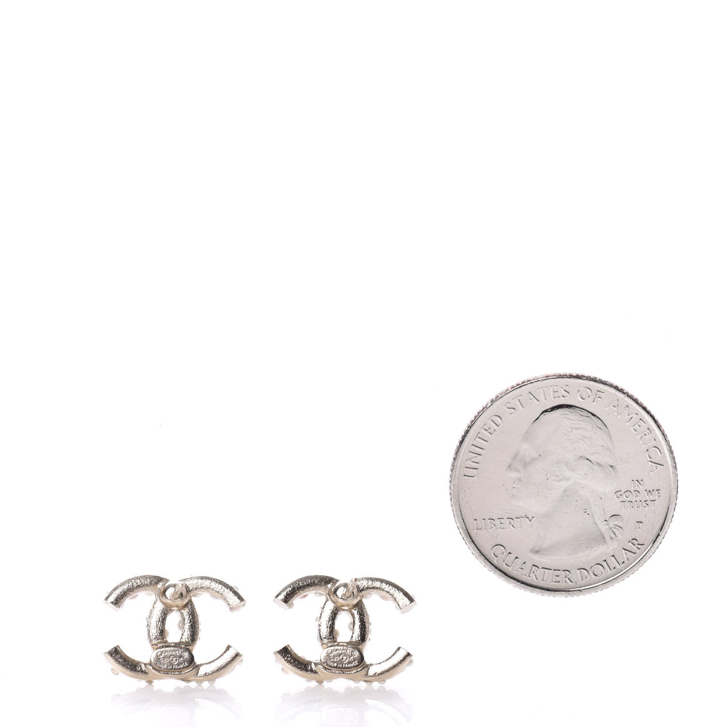 Chanel Pearl Crystal CC Charms Stud Earrings Light Gold Pink 2 of 5