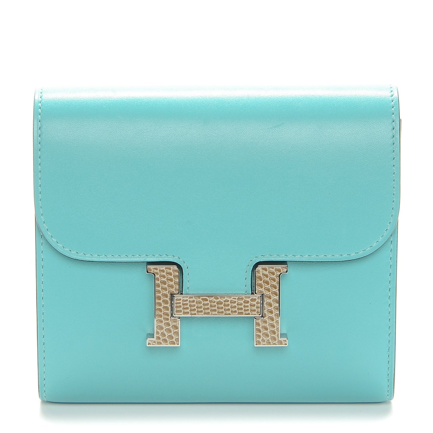 Tadelakt Lizard Constance Short Wallet Bleu Atoll Ficelle
