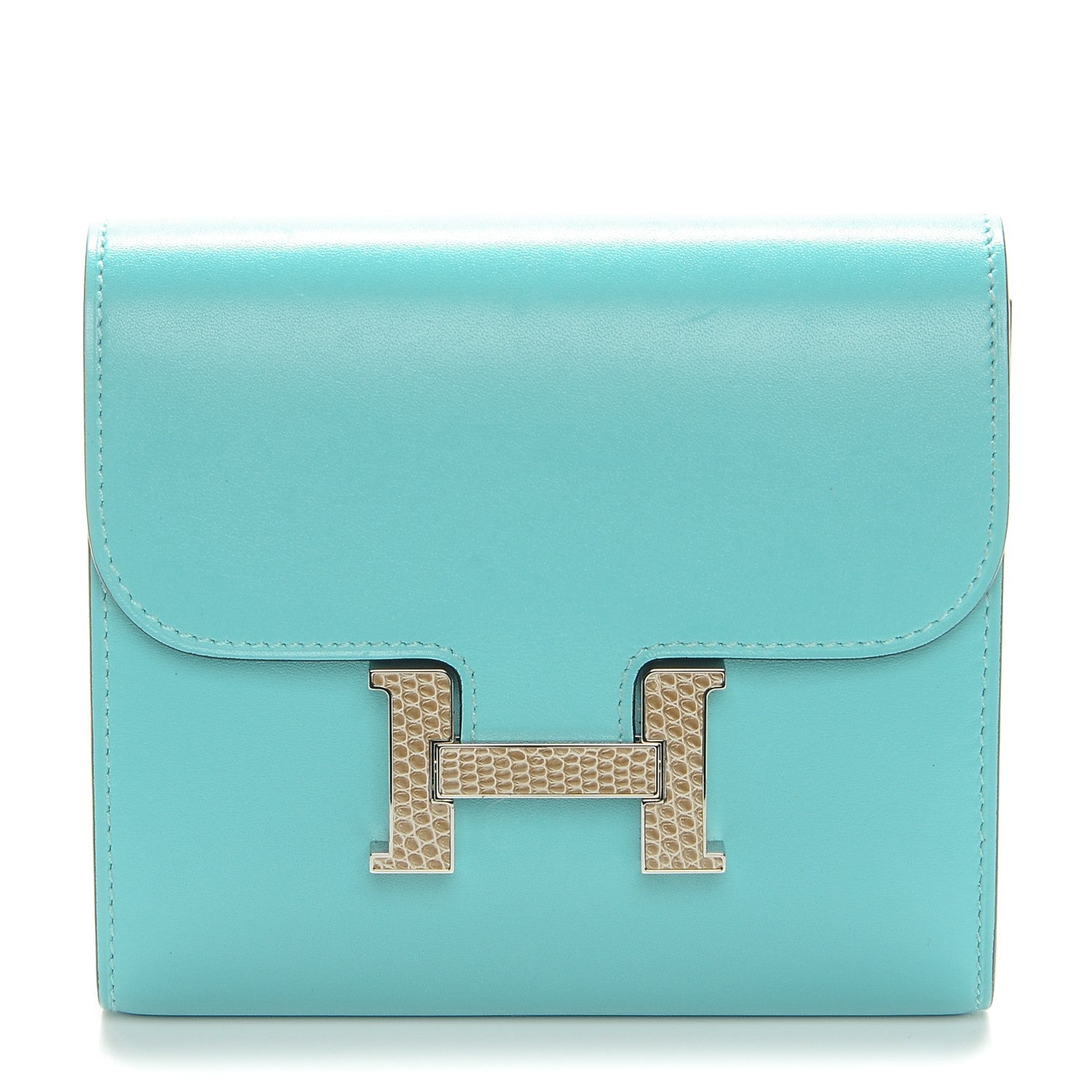 Hermes Tadelakt Lizard Constance Short Wallet Bleu Atoll Ficelle 1 of 7