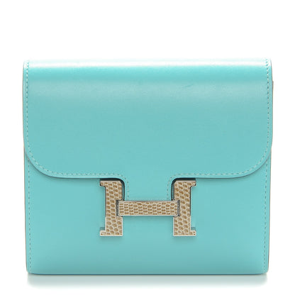 Hermes Tadelakt Lizard Constance Short Wallet Bleu Atoll Ficelle 1 of 7