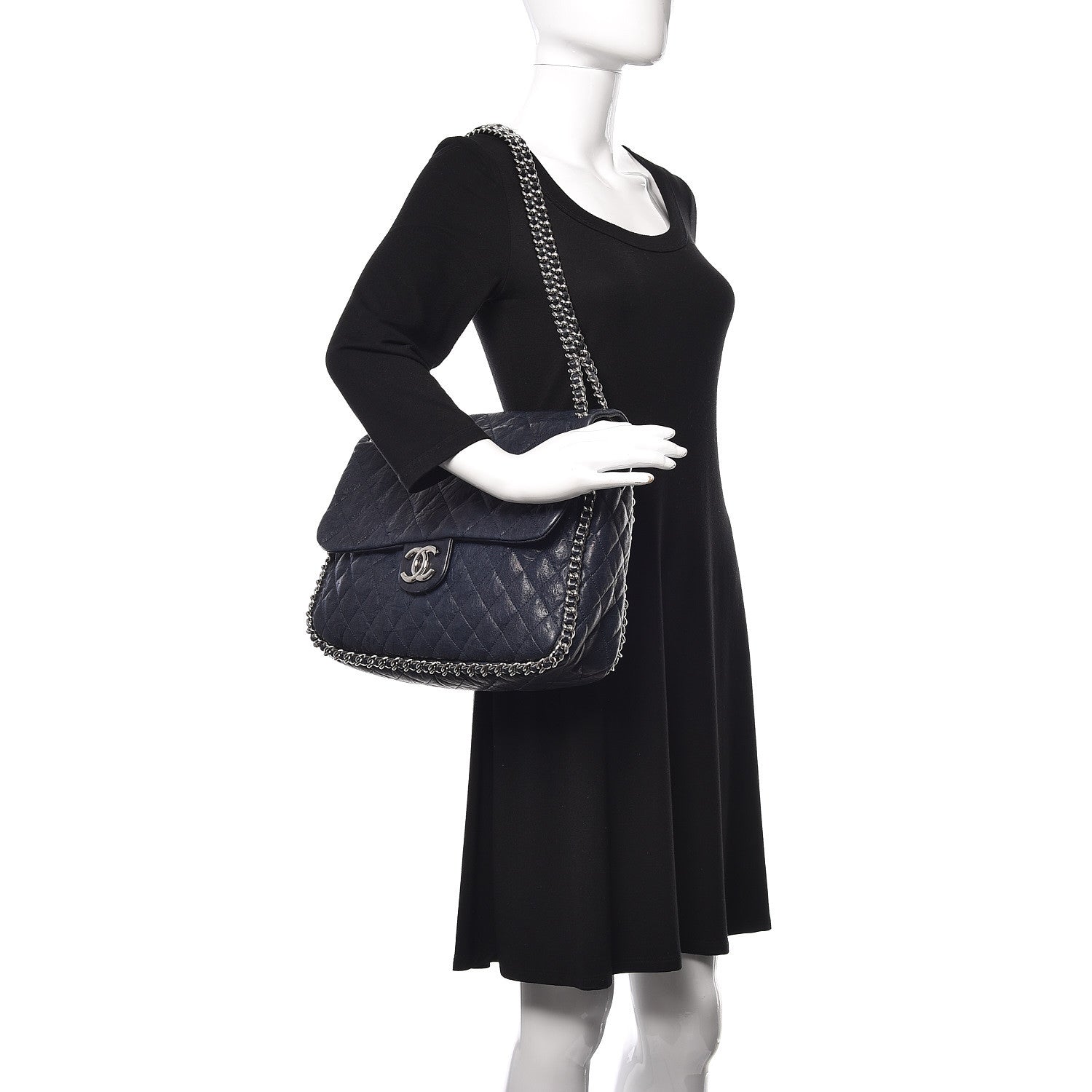 Chanel Washed Lambskin Quilted Chain Around Maxi Flap Dark Navy Blue 2 of 11