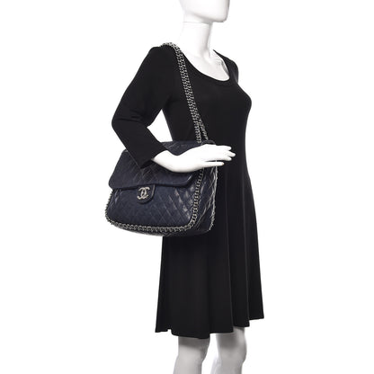 Chanel Washed Lambskin Quilted Chain Around Maxi Flap Dark Navy Blue 2 of 11