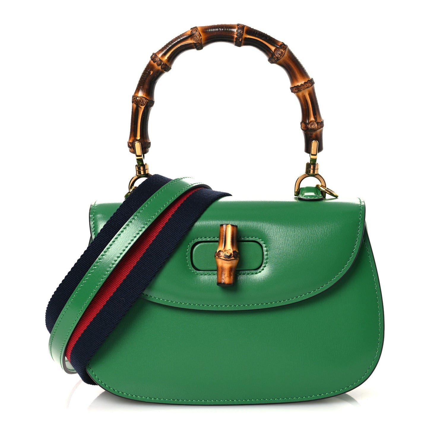 Boarded Dyana Lux Calfskin Web Small Bamboo 1947 Top Handle Bag Spring Green