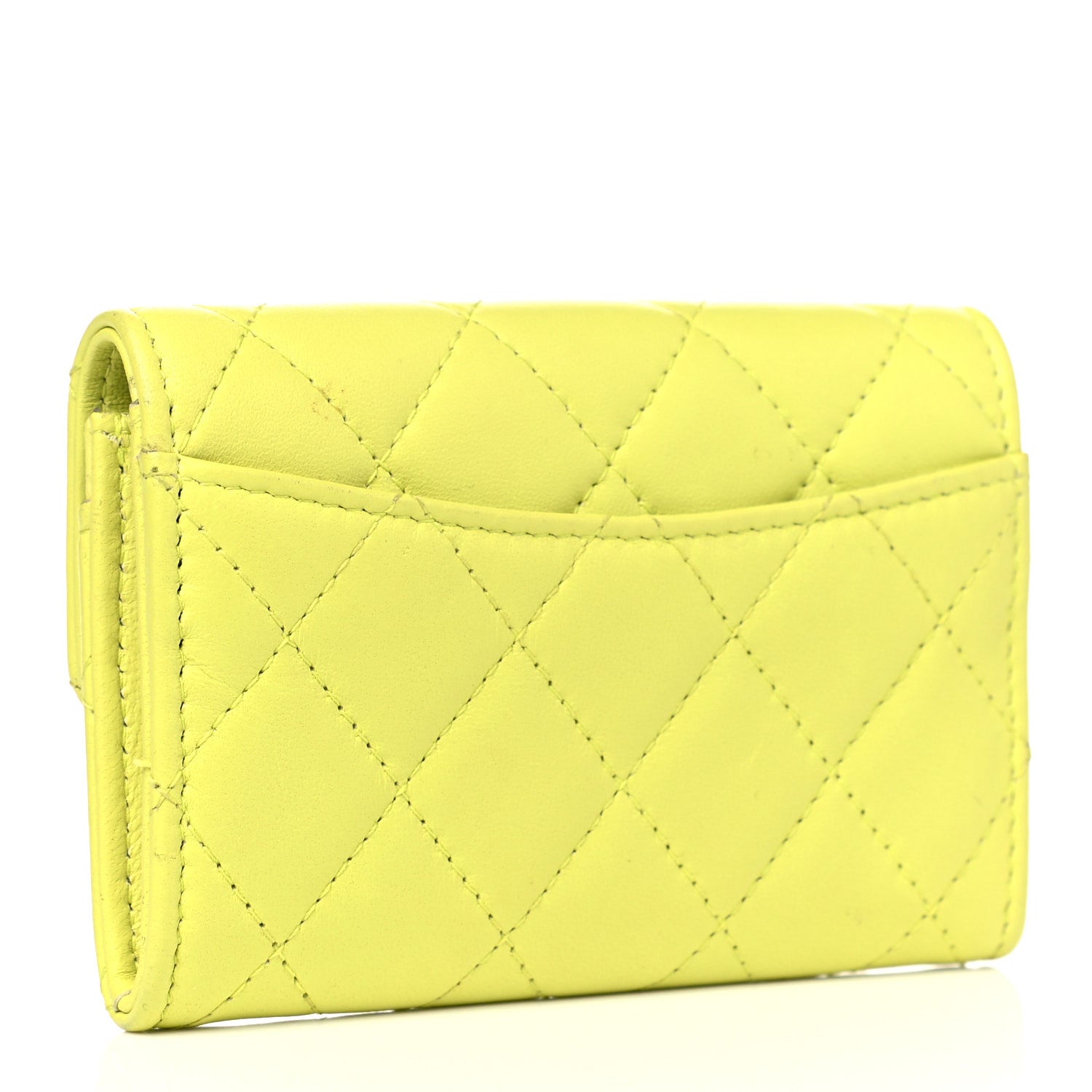 Chanel Lambskin Quilted Flap Card Holder Wallet Yellow 3 of 10