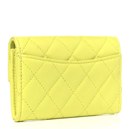 Chanel Lambskin Quilted Flap Card Holder Wallet Yellow 3 of 10