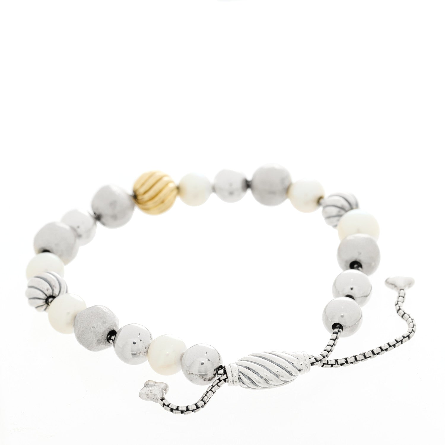 David Yurman Sterling Silver 18K Yellow Gold Pearl Elements Bead Bracelet 2 of 3