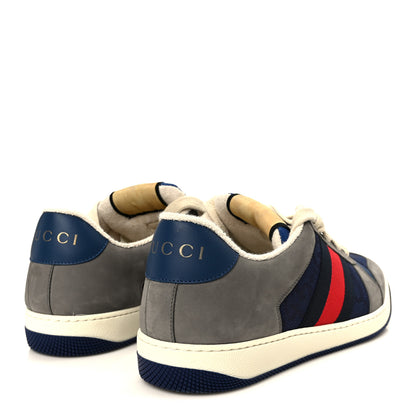 Gucci Suede GG Monogram Calfskin Web Mens Screener Sneakers 9 Grey Blue Red 5 of 10