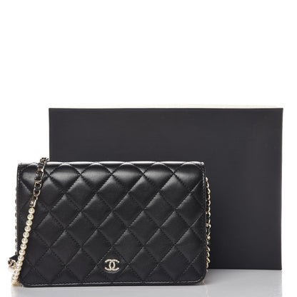 Chanel Lambskin Quilted Pearl Wallet On Chain WOC Black 12 of 12