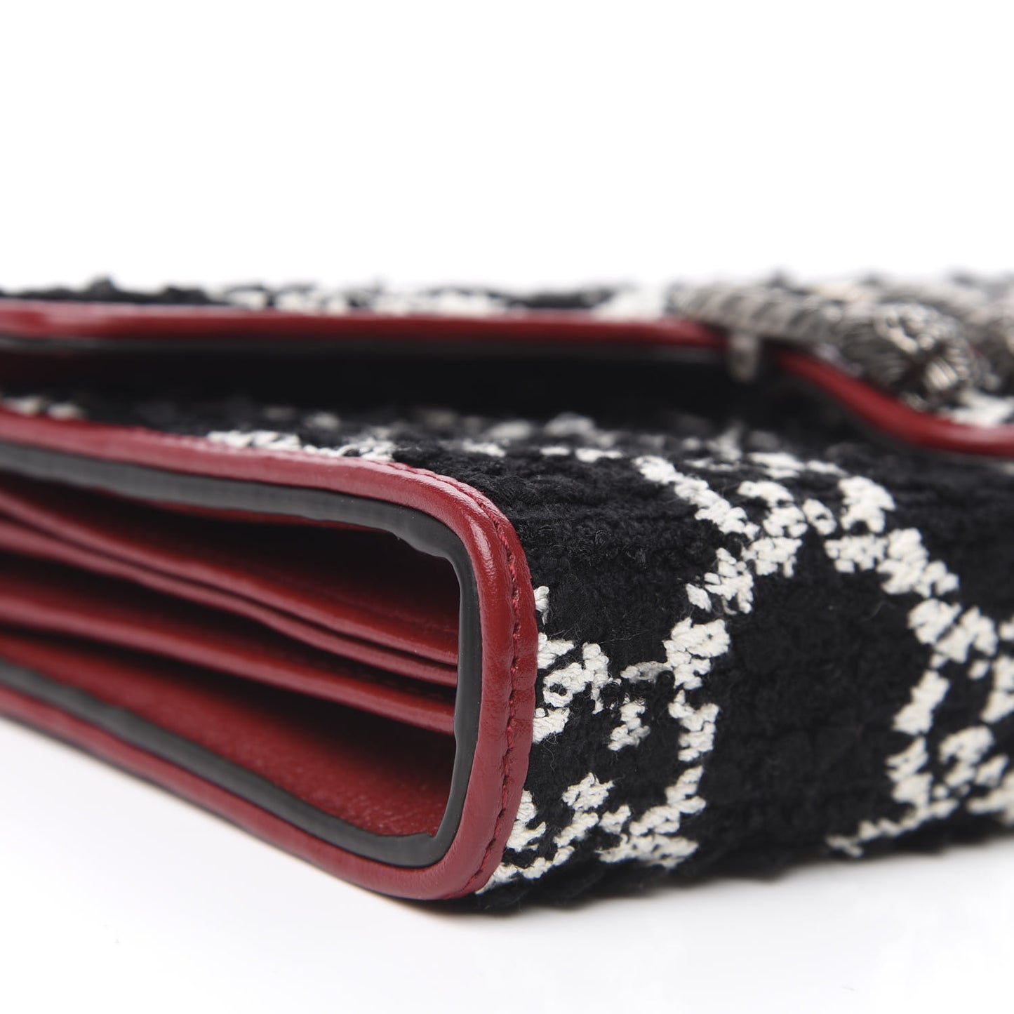 Tweed GG Monogram Mini Dionysus Chain Wallet Black White Romantic Cherry