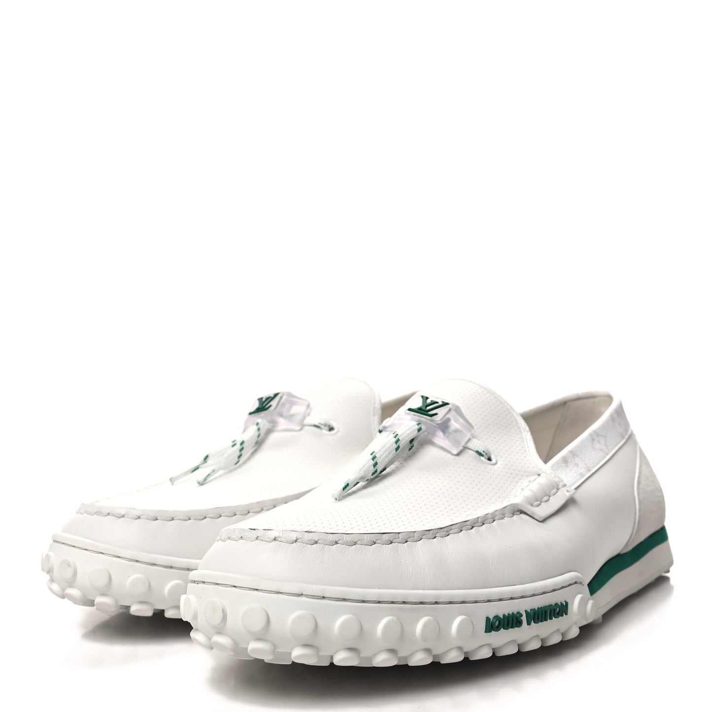 Monogram Mens Racer Moccasin Loafers 11 White Green
