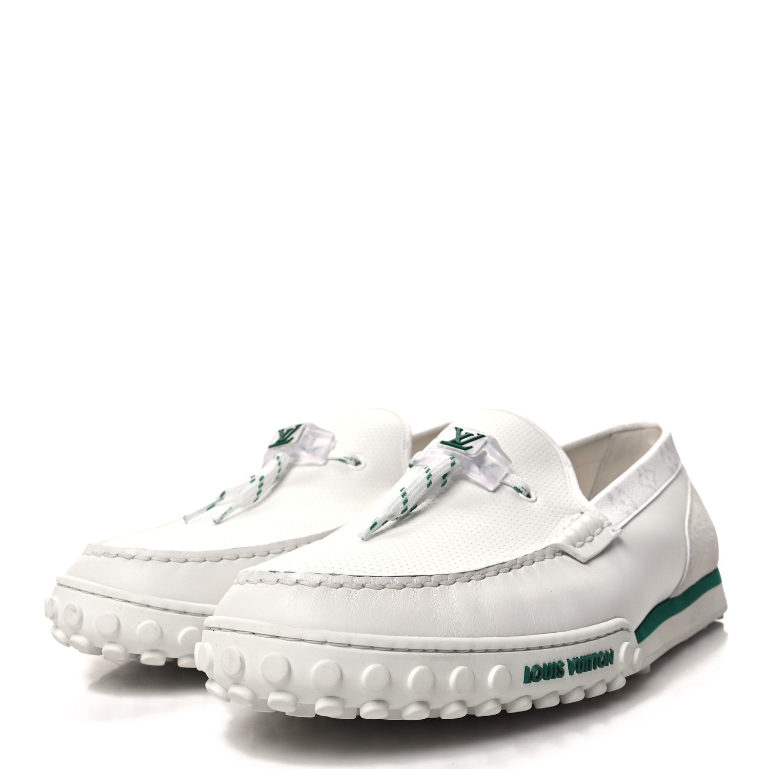 Louis Vuitton Monogram Mens Racer Moccasin Loafers 11 White Green 3 of 7