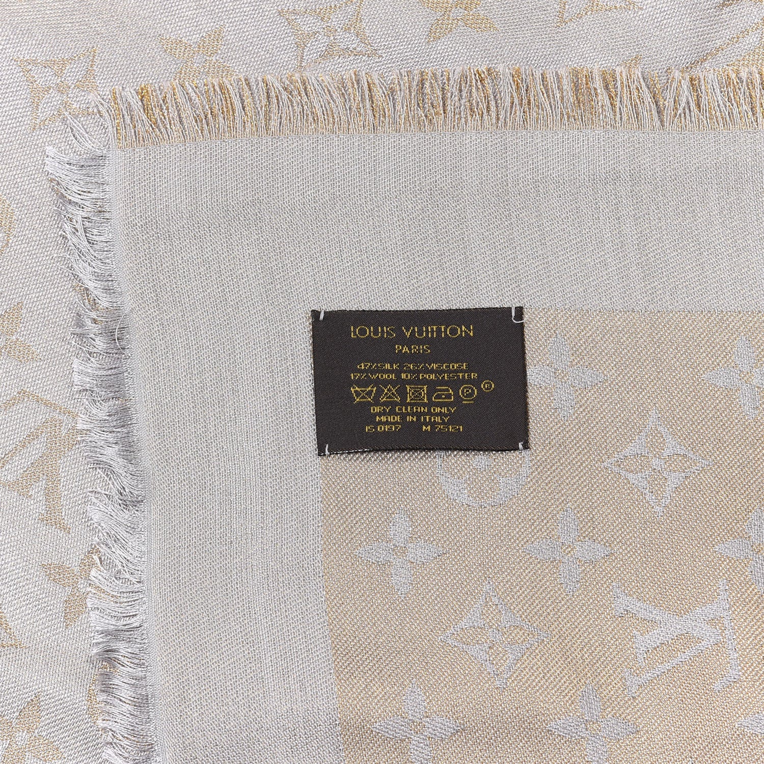 Louis Vuitton Silk Lurex Wool Monogram Shine Shawl Greige 3 of 3