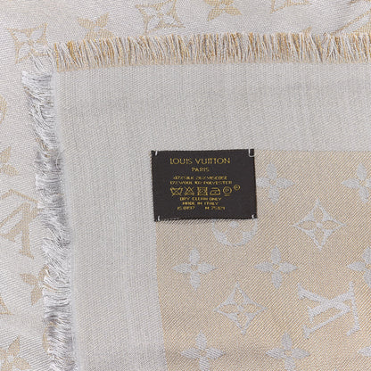 Louis Vuitton Silk Lurex Wool Monogram Shine Shawl Greige 3 of 3