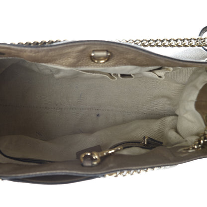 Gucci Metallic Pebbled Calfskin Medium Soho Chain Shoulder Bag Golden Beige 7 of 12